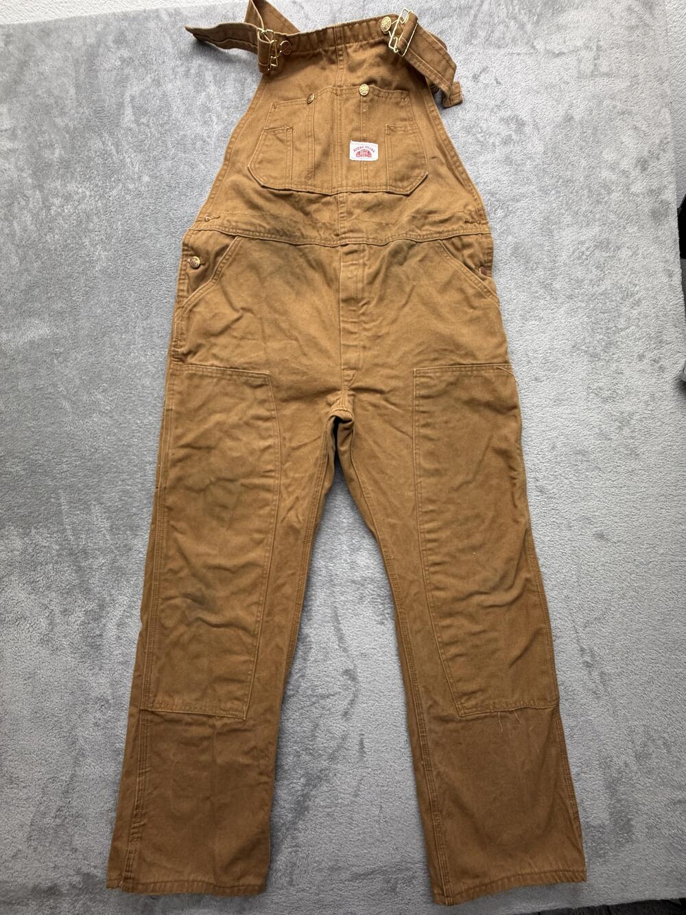Roundhouse Bib Overalls Mens Measured 38x29 Brown Canvas Made In USA Workwear